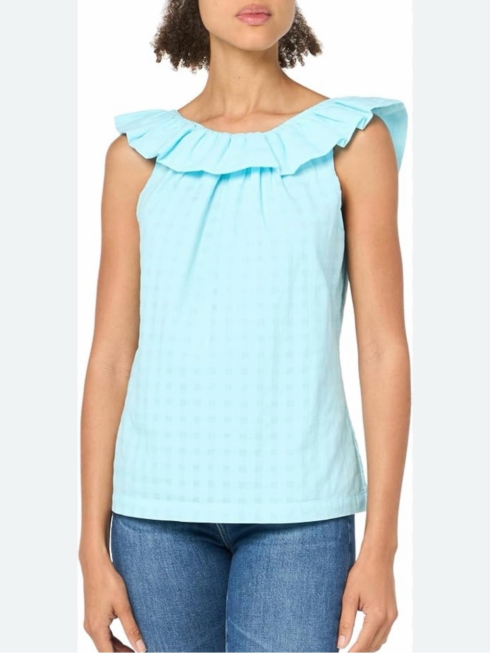 ⚡️NWT Trina Turk Twin Falls Ruffle Neck Top in Light Blue - 100% Cotton